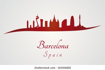 Barcelona skyline in red and gray background in editable vector file