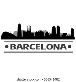 Barcelona Skyline Silhouette. Cityscape Vector Famous Buildings Clip Art Design. svg