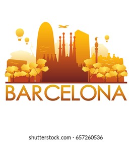 Barcelona Skyline Silhouette Gradient Vector City Design.