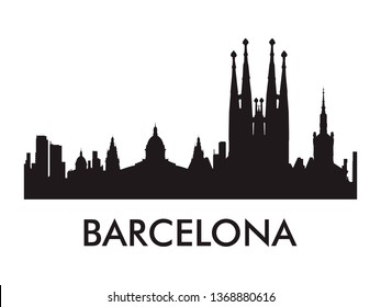 Barcelona skyline silhouette vector of famous places