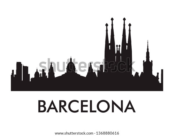 Barcelona Skyline Silhouette Vector Famous Places Stock Vector Royalty Free 1368880616