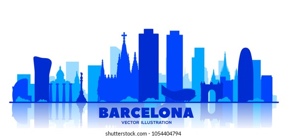 barcelona skyline silhouette. Vector Illustration. Business travel and tourism concept with modern buildings. Image for banner or web site.