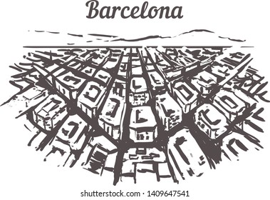 Barcelona skyline sketch. Barcelona, Spain  hand drawn illustration isolated on white background.