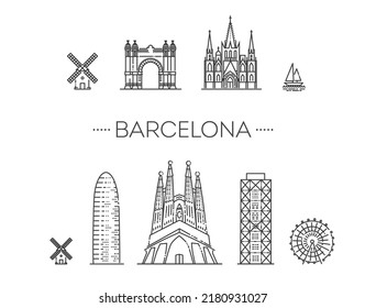 Barcelona skyline, Spain. Vector symbols