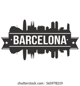 Barcelona Skyline Stamp Silhouette. Reflection Landscape City Design. Vector Cityscape Icon.   svg