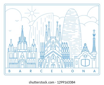 Barcelona skyline vector illustration and typography design