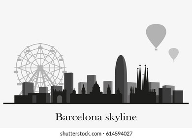 Barcelona skyline vector silhouette. Black and white cityscape.