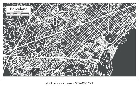 Barcelona Spain City Map in Retro Style. Outline Map. Vector Illustration.