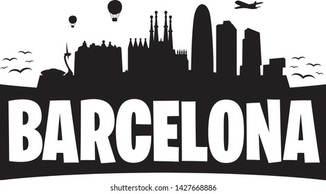 Barcelona Spain. City Skyline. Silhouette Banner City. Design Vector. Famous Monuments. svg