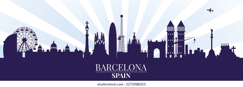 Barcelona Spain city skyline silhouette illustration	