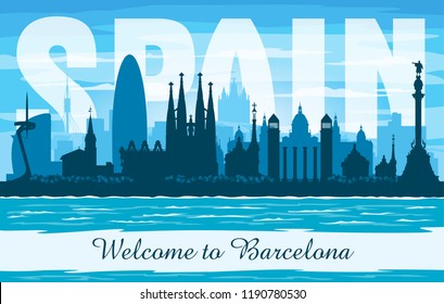 Barcelona Spain city skyline vector silhouette illustration