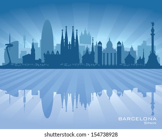 Barcelona Spain city skyline vector silhouette illustration