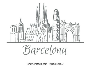 Barcelona spain cityscape sketch hand drawn 