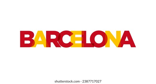 Barcelona in the Spain emblem for print and web. Design features geometric style, vector illustration with bold typography in modern font. Graphic slogan lettering isolated on white background.