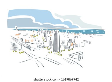 Barcelona Spain Europe vector sketch city illustration line art