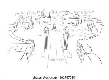 Barcelona Spain Europe vector sketch city illustration line art