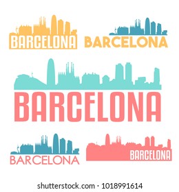 Barcelona Spain Flat Icon Skyline Vector Silhouette Design Set. svg