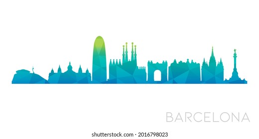 Barcelona, Spain Low Poly Skyline Clip Art City Design. Geometric Polygon Graphic Horizon Icon. Vector Illustration Symbol.