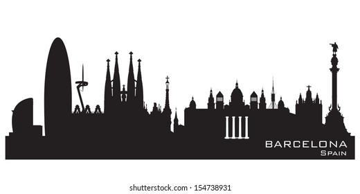 Barcelona Spain Skyline Detailed Vector Silhouette