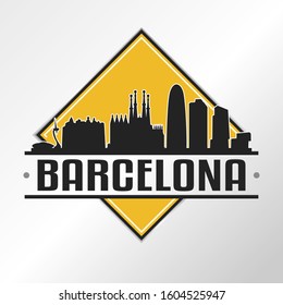 Barcelona Spain Skyline Logo. Adventure Landscape Design. Vector Illustration Cut File. svg