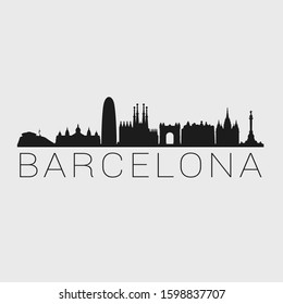 Barcelona Spain. Skyline Silhouette City. Design Vector. Famous Monuments Tourism Travel. Buildings Tour Landmark.