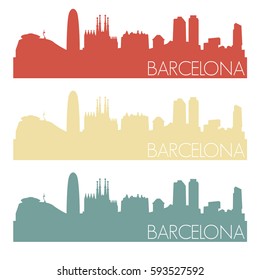 Barcelona Spain Skyline Silhouette City Famous. Vector Vintage Color Set Design logo Clip Art.