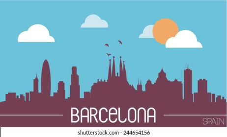 Barcelona Spain skyline silhouette flat design vector illustration