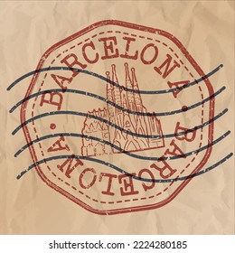 Barcelona, Spain Stamp City Travel Passport. Design Retro Symbol Country. Old Vintage Postmark. svg