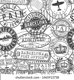 Barcelona Spain Stamps. City Stamp Vector Art. Postal Passport Travel. Design Set Pattern. svg