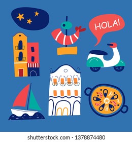 Barcelona, Spain stylized modern hand drawn vector icons