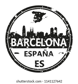 Barcelona Spain Travel Stamp Icon Skyline City Design Tourism