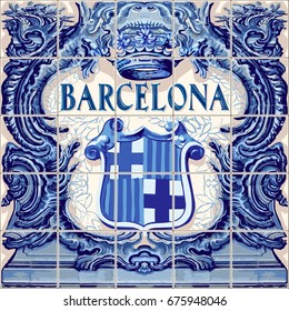 Barcelona Spanish ceramic tiles Spain symbol vector lapis blue illustration