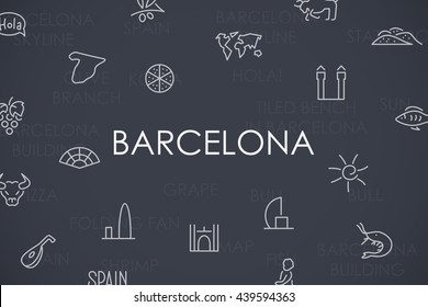 Barcelona Thin Line Icons