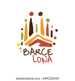 Barcelona tourism logo template hand drawn vector Illustration