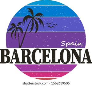Barcelona Vintage Retro vector illustration. Print for clothes.