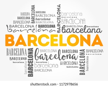Barcelona wallpaper word cloud, travel concept background