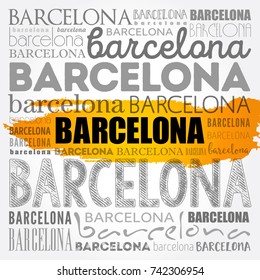 Barcelona wallpaper word cloud, travel concept background