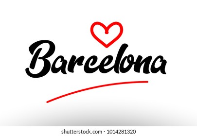 barcelona word text of european or europe city with red love heart suitable as a logo for a company or for touristic promotion