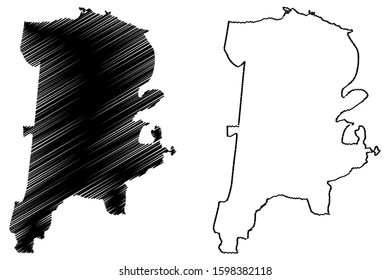 Barceloneta Municipal (Commonwealth of Puerto Rico, Porto Rico, PR, Unincorporated territories of the United States) map vector illustration, scribble sketch Barceloneta map