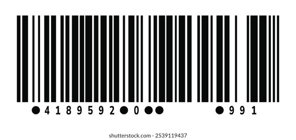  barcode with alternating black and white stripes, isolated on a white background. The barcode is long and thin, with a slight curve