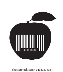 barcode and apple silhouette, vector illustration
