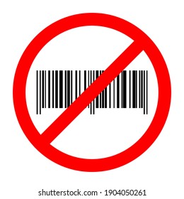 Barcode ban icon. Barcode is prohibited. Stop or ban red round sign with barcode icon. Vector illustration. Forbidden sign.