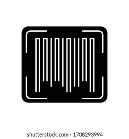 Barcode black glyph icon. Universal product code, quality control item. Linear and matrix bar code, machine-readable form data. Silhouette symbol on white space. Vector isolated illustration