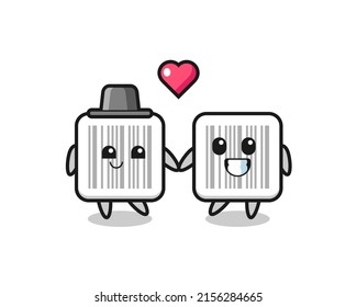 barcode cartoon character couple with fall in love gesture , cute design