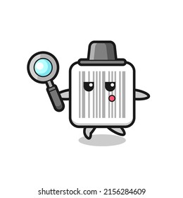 barcode cartoon character searching with a magnifying glass , cute design