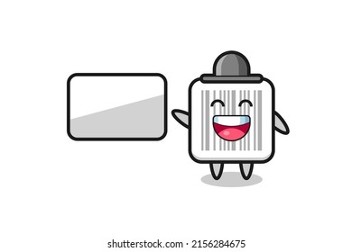 ilustración de caricatura de código de barras haciendo una presentación, diseño bonito
