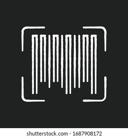 Barcode chalk white icon on black background. Universal product code, quality control item. Linear and matrix bar code, machine-readable form data. Isolated vector chalkboard illustration