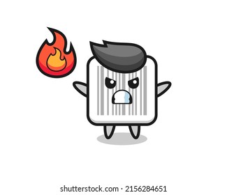 barcode character cartoon with angry gesture , cute design