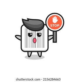 barcode character illustration holding a stop sign , cute design