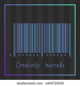 Barcode with color gradient and text creative. Vector illustration on a striped transparent background.